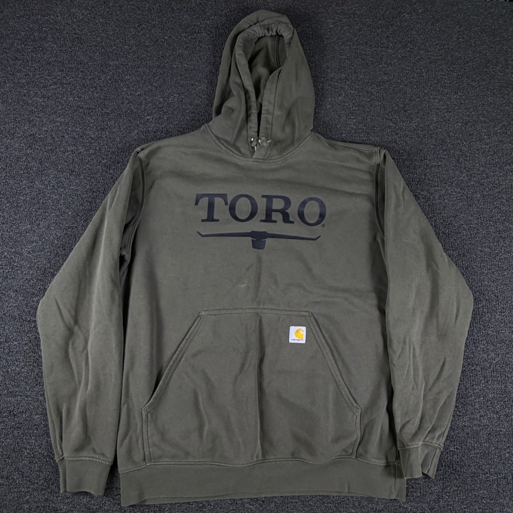 Carhartt Hoodie Mens Large K121 Loose Fit Moss Green Toro Graphic EUC